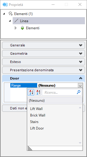 Proprietà dell'elenco di selezione nella finestra di dialogo Proprietà